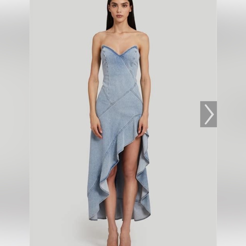 Strapless Light Blue Ruffle High-Low Dress - Picture 2 of 16